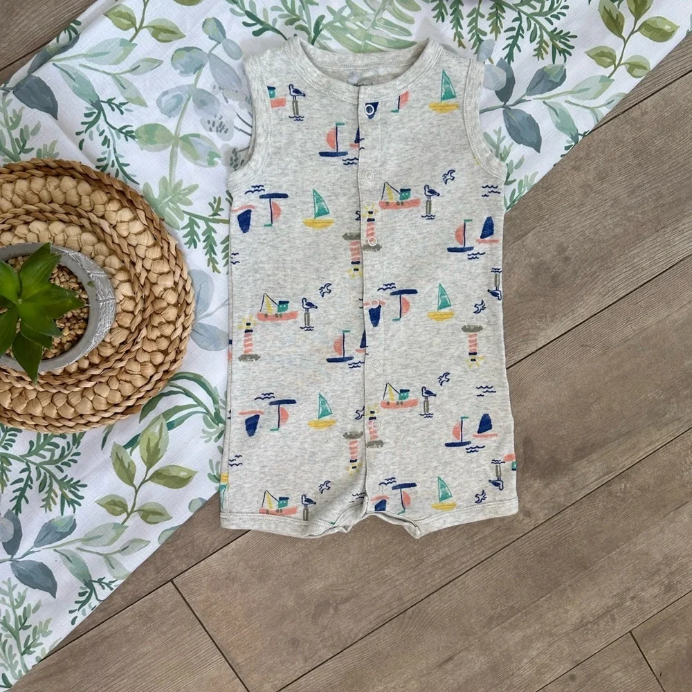 Carter’s Toddler Boy Sailboat Snap Up Sleeveless Romper Size 24 Months